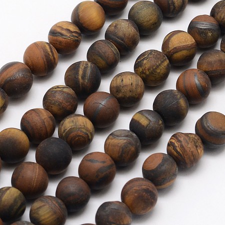 ARRICRAFT Natural Tiger Eye Beads Strands, Frosted, Round, 10mm, Hole: 1mm, about 38pcs/strand, 13.9 inches
