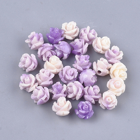 Arricraft Synthetic Coral Beads, Dyed, Flower, Medium Purple, 6~7x6~7mm, Hole: 1.2mm
