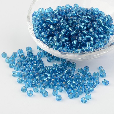 Honeyhandy 6/0 Round Silver Lined Round Hole Glass Seed Beads, Pale Turquoise, 4mm, Hole: 1.5mm, about 496pcs/50g
