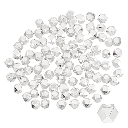PANDAHALL ELITE Brass Beads Spacers, Faceted, Square, Silver, 5x5x5mm, Hole: 2.5mm; 100pcs/box