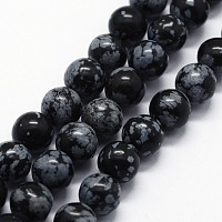 ARRICRAFT Natural Snowflake Obsidian Beads Strands, Round, 8mm, Hole: 0.8mm, about 47pcs/strand,  14.96 inches(38cm)