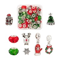 ARRICRAFT 36Pcs 8 Style Christmas Themed European Style Alloy & Glass Beads Sets, Christmas Wreath & Reindeer & Snowflake & Santa Claus & Christmas Tree & Faceted Rondelle, Mixed Color, 36pcs/box