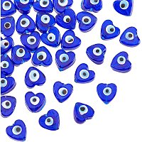 NBEADS About 33 Pcs Heart Evil Eye Beads, 12mm Glass Evil Eye Charm Turkish Evil Eye Spacer Beads Lampwork Loose Beads with 1.4mm Hole for DIY Necklace Bracelets Jewelry Making, Medium Blue