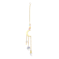 Honeyhandy Hanging Crystal Aurora Wind Chimes, with Prismatic Pendant and Moon-shaped Iron Link, for Home Window Chandelier Decoration, Golden, 395x2.5mm