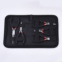 Honeyhandy 45# Steel Jewelry Plier Sets, Including Side Cutting Plier, Round Nose Plier, Wire Cutter Plier, Flat Nose Plier and Needle Nose Pliers, Black, 10.6x7.1x0.95cm/11.75x7.8x0.9cm/12.1x7.6x0.9cm/11.7x7.9x1.05cm/14.3x7.8x1.05cm, 5pcs/set