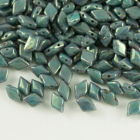 NBEADS Czech Glass Beads, 2-Hole, Rhombus, CadetBlue, 8x5x3.5mm, Hole: 0.8mm; about 64pcs/10g