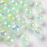 Honeyhandy Transparent Acrylic Beads, Bead in Bead, AB Color, Round, Aquamarine, 9.5x9mm, Hole: 2mm