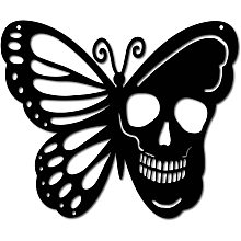 CREATCABIN Skull Metal Wall Art Butterfly Decor Wall Hanging Plaques Ornaments Iron Wall Art Sculpture Sign for Indoor Outdoor Home Living room Kitchen Garden Office Decoration Gift Black 12 x 10 Inch