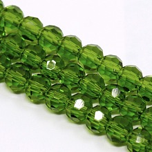 Honeyhandy Glass Beads Strands, Faceted, Round, Green, 8mm, Hole: 1mm, about 70~72pcs/strand, 22.6 inch