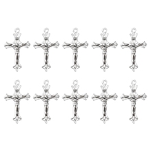 Honeyhandy 10Pcs Zinc Tibetan Style Alloy Pendants, Crucifix Cross, Religion, Antique Silver, 37x22x2.5mm, Hole: 2mm