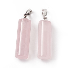 Honeyhandy Natural Rose Quartz Pendants, with Platinum Tone Brass Findings, Column Charm, 27x8mm, Hole: 6x3.2mm