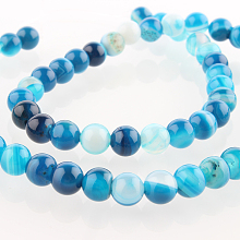 Honeyhandy Natural Gemstone Agate Round Bead Strands, Dyed, Deep Sky Blue, 6mm, Hole: 1mm, about 63pcs/strand, 15.35 inch