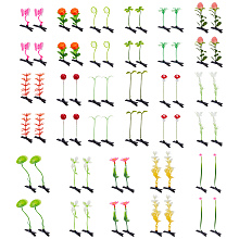 CRASPIRE 68pcs 17 style Bean Sprout Plastic Alligator Hair Clips, Green Pea Cute Flower Grass Hair Clips Decoration for Girls, Mixed Patterns, 72~132mm, 4pcs/style