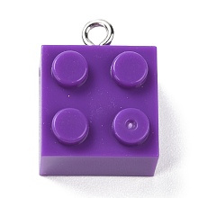 Honeyhandy Resin Pendants, with Platinum Iron Loop, Toy Bricks, Blue Violet, 21x15.5x11mm, Hole: 2.6mm