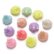 Honeyhandy Opaque Acrylic Beads, AB Color Plated, Scallop Shell, Mixed Color, 14x14x6.5mm, Hole: 1.8mm, about 1010pcs/500g