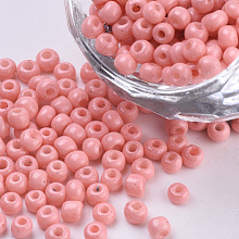 Honeyhandy Baking Paint Glass Seed Beads, Round, Dark Salmon, 3x1.5~3mm, Hole: 1mm, about 10000pcs/bag, about 450g/bag