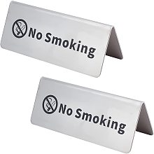 AHANDMAKER 2 Pcs Stainless Steel No Smoking Table Sign, Reservation Signage Board Warning Sign No Smoking Sign Card Hotel Office Non-Smoking Desk Logo Indicator, 120x50x45mm