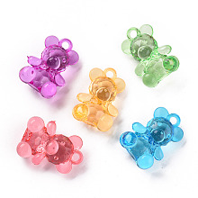 Honeyhandy Transparent Acrylic Pendants, Faceted, Bear, Mixed Color, 35x25x16mm, Hole: 4mm, about 103pcs/500g