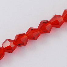 Honeyhandy Imitation Austrian Crystal 5301 Bicone Beads, Faceted Glass Beads Strands, Red, 3x3~3.5mm, Hole: 0.5mm, about 125~130pcs/strand, 15.5 inch