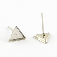 Honeyhandy 304 Stainless Steel Stud Earring Settings, Triangle, Stainless Steel Color, Triangle Tray: 7x8mm, 8x7x2mm, Pin: 0.5mm