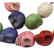 Honeyhandy Synthetic Howlite Beads, for Halloween, Skull, Dyed, Mixed Color, 18x17mm, Hole: 1mm