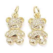 Honeyhandy Brass Micro Pave Clear Cubic Zirconia Pendants, Long-Lasting Plated, Bear, Real 18K Gold Plated, 14.5x9x3mm, Hole: 3.5mm