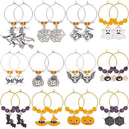 BENECREAT 24 Sets Halloween Theme Wine Glass Charms, Drink Markers Tags with 12 Style Pendants, Beads and Hoop Earrings for Cocktail Champagne Party Favors Decoration