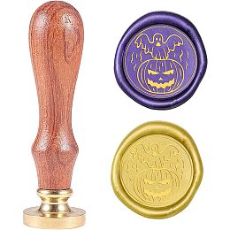 CRASPIRE Wax Seal Stamp Pumpkin Ghost Vintage Brass Head Wooden Handle Removable Sealing Wax Seal Stamp 25mm for Embellishment of Envelopes Wedding Invitations Wine Packages