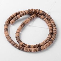 Honeyhandy Natural Coconut Rondelle Bead Strands, 5.5x1.5~5mm, Hole: 1mm, about 124pcs/strand, 15.7 inch