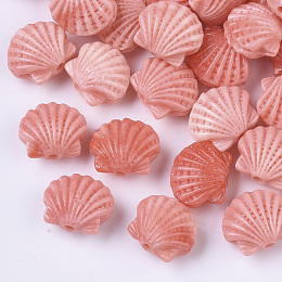 Honeyhandy Synthetic Coral Beads, Dyed, Two Tone, Scallop Shape, Light Coral, 10x11.5x6.5mm, Hole: 1.2~1.5mm