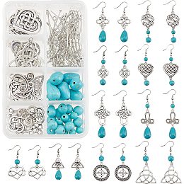 SUNNYCLUE 1 Box DIY Make 10 Pairs Trinity Knot Earring Making Starter Kit Tibetan Style Celtic Knot Links Charms Heart Pendant Turquoise Beads Findings for Women Adults DIY Earring Jewellery Making