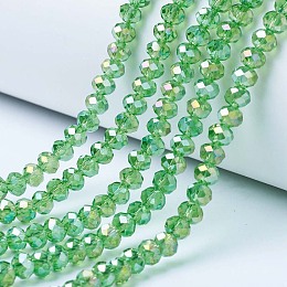 Honeyhandy Electroplate Glass Beads Strands, AB Color Plated, Faceted, Rondelle, Light Green, 10x8mm, Hole: 1mm, about 65~66pcs/strand, 20.8~21.2 inch(53~54cm)