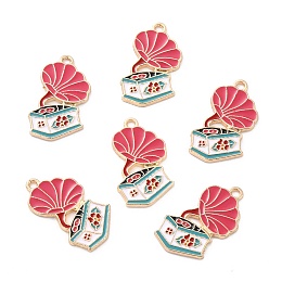 ARRICRAFT Zinc Alloy Pendants, with Enamel, Phonograph, Cerise, 25x19x1.5mm, Hole: 2mm