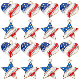 SUNNYCLUE 1 Box 20Pcs America Flag Charms USA Charms Patriotic Independence Day Charm 4th of July Rhinestone Love Heart Star Charms for Jewelry Making Charm Necklace Bracelet Earrings Women DIY Craft