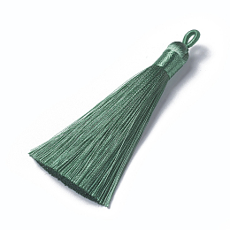 Honeyhandy Polyester Tassel Pendants, Sea Green, 78~82x8mm, Hole: 2~4mm