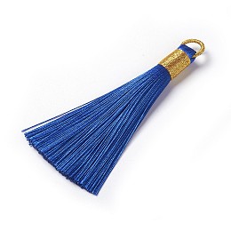 Honeyhandy Polyester Tassel Pendants, Medium Blue, 80~83x7~8mm, Hole: 5~7mm