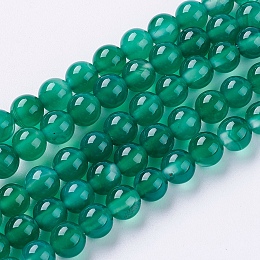 Honeyhandy Natural Agate Beads Strands, Dyed, Round, Green, 6mm, Hole: 1mm, about 62pcs/strand, 14.8 inch