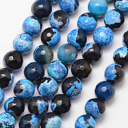 Honeyhandy Natural Fire Crackle Agate Bead Strands, Round, Grade A, Faceted, Dyed & Heated, Deep Sky Blue, 10mm, Hole: 1mm, about 37pcs/strand, 15 inch