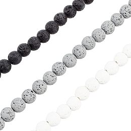 OLYCRAFT 195Pcs 8~9mm Round Lava Stone Beads Natural Lava Beads Round Loose Energy Beads Beading Loose Gemstone Natural Lava Bead Strands for Jewelry Making Findings Accessories - Black&White&Grey