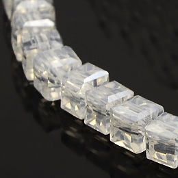 Honeyhandy AB Color Plated Glass Faceted Cube Beads Strands, Clear AB, 4x4x4mm, Hole: 1mm, about 100pcs/strand, 16.9 inch