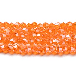 Transparent Electroplate Glass Beads Strands, Pearl Luster Plated, Faceted, Bicone, Orange Red, 3x2.5mm, Hole: 0.7mm, about 162~185pcs/strand, 12.76~14.61 inch(32.4~37.1cm)