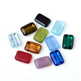 Honeyhandy Czech Glass Beads, Electroplated or Transparent or Frosted Effect, Rectangle, Mixed Color, 12x8x4mm, Hole: 0.8mm, about 120pcs/bag