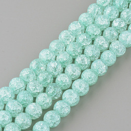 Honeyhandy Synthetic Crackle Quartz Beads Strands, Round, Dyed, Pale Turquoise, 6mm, Hole: 1mm, about 66pcs/strand, 15.7 inch