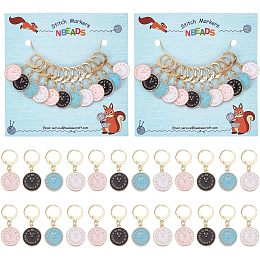 NBEADS 24 Pcs Round Clock Stitch Markers, 4 Colors Alloy Enamel Crochet Stitch Marker Charms Locking Stitch Marker with 304 Stainless Steel Clasp for Crochet Accessories Quilting Jewelry Making