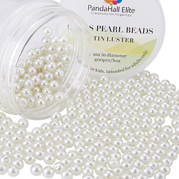 PandaHall Elite 6mm Anti-flash White Glass Pearls Tiny Satin Luster Round Loose Pearl Beads for Jewelry Making, about 400pcs/box