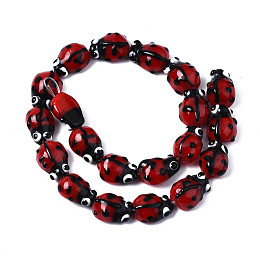 Honeyhandy Ladybug Handmade Lampwork Beads Strands, FireBrick, 11~13x8~10x5~6mm, hole: 1mm, about 20pcs/strand, 8.66 inch~9.45 inch(22~24cm).