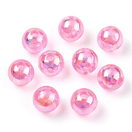 Honeyhandy Transparent Acrylic Beads, AB Colors Plated, Round, Pearl Pink, 8mm, Hole: 2mm, about 2100pcs/500g