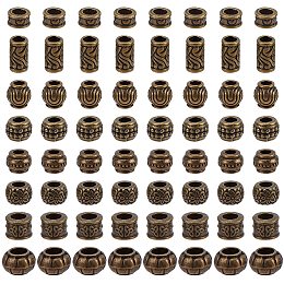 NBEADS 80 Pcs Tibetan Style Large Hole Spacer Beads, 8 Shapes Antique Bronze Loose Beads, Alloy European Chains Beads for Bracelet Necklace DIY Jewelry Making, Hole: 1/6"~1/4"