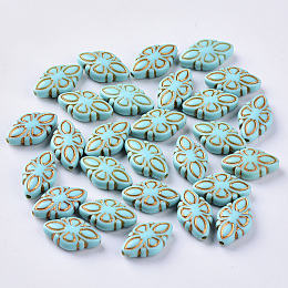 Honeyhandy Plating Acrylic Beads, Golden Metal Enlaced, Rhombus, Dark Turquoise, 16x9.5x4.5mm, Hole: 1mm, about 1350pcs/500g