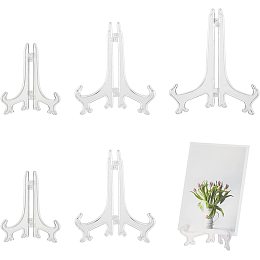 NBEADS 6 Pcs 3 Styles Clear Plastic Easels, Stand/Plate Holders Picture Frame Stand Holder for Wedding Birthday Items Display Home Decoration